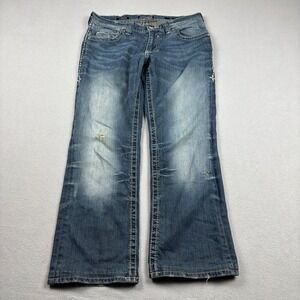 Affliction Black Premium Cooper Jeans Mens Size 32 Distressed Blue Denim HEMMED